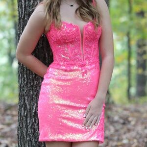 Amarra Hot Pink Homecoming Dress